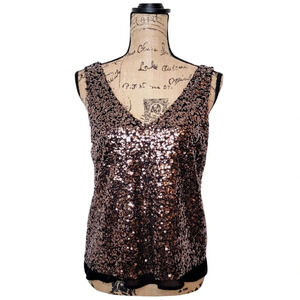 ONE LOVE CLOTHING Women's Regular Bronze Sequin Chiffon Dressy Tank Size Small